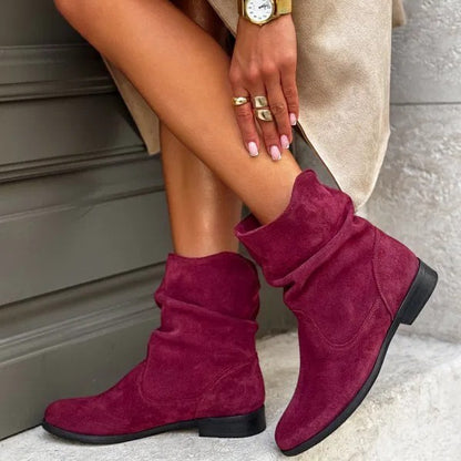 Women Pile Style Ankle Boots Round Toe Low Heel