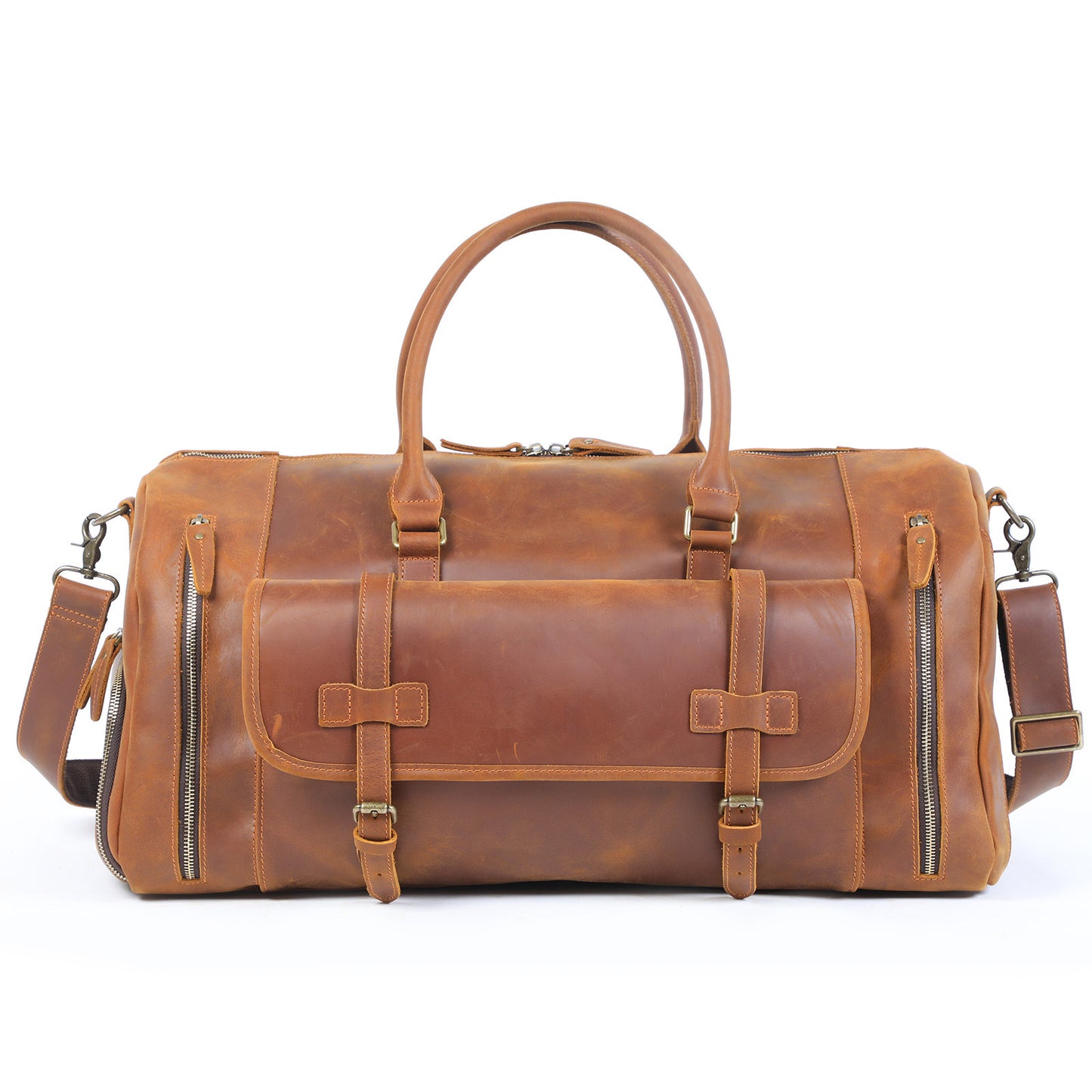 Retro Genuine Leather Super Large Capacity First Layer Cowhide Leather Hand Luggage Bag