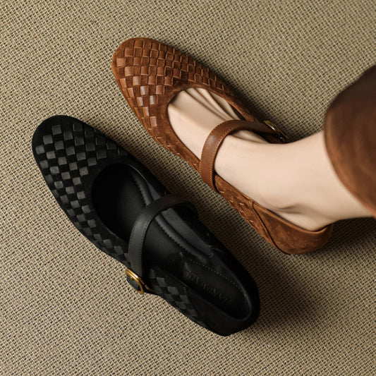 Shallow-toe Leather Shoes Mary Jane Shoes With A Single Strap for Women