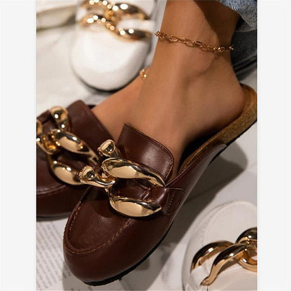 Baotou Slippers Women New Large Metal Buckle