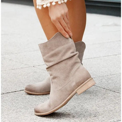 Women Pile Style Ankle Boots Round Toe Low Heel