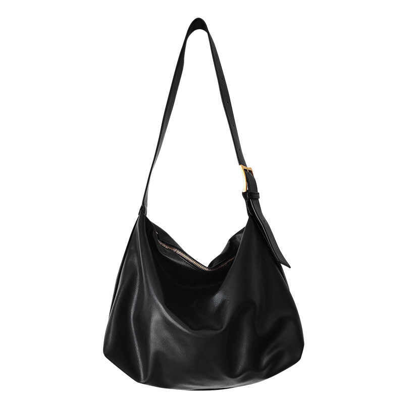 Simple Soft Leather Idle Style Crossbody Bag