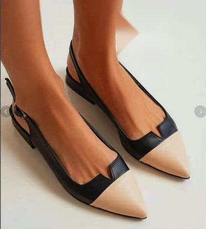 Spring 2024 Summer New Women's Shoes Pointed Flat Bottom Pumps Color Matching Low Heel Shoes