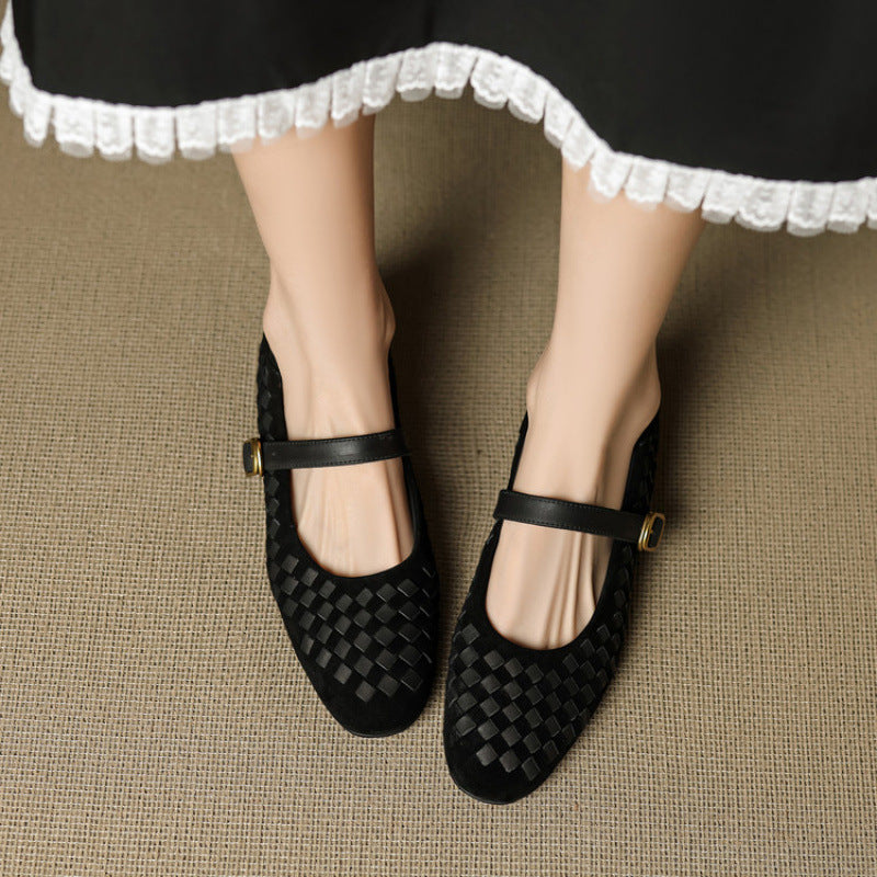 Shallow-toe Leather Shoes Mary Jane Shoes With A Single Strap for Women