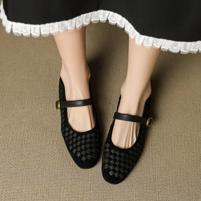 Shallow-toe Leather Shoes Mary Jane Shoes With A Single Strap for Women