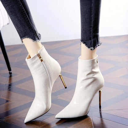 Pointed High Heels Patent Leather Stilettos Elegant High-Top Women’s Shoes