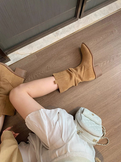 Leather Small Hight Increasing Boots for Women