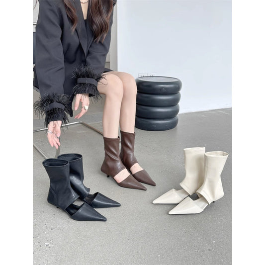 Womens French-style Pointed-toe Stiletto-heel Stretchy