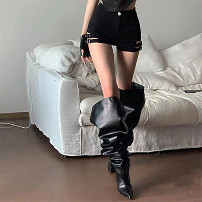Women's Zipper Pleated Over The Knee Boots