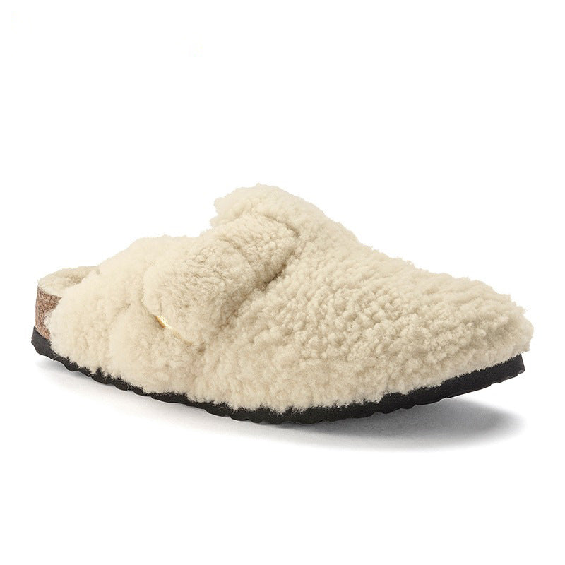 Women's Fleece-lined Cork Clog Fluffy Slippers