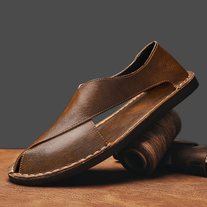 Genuine Leather Breathable One Pedal Beach Sandals for Men