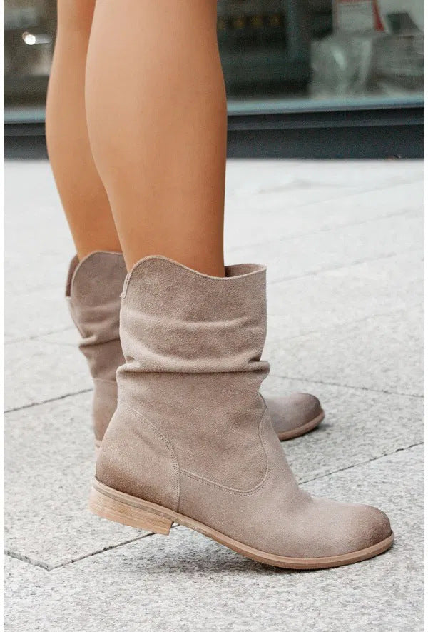 Women Pile Style Ankle Boots Round Toe Low Heel