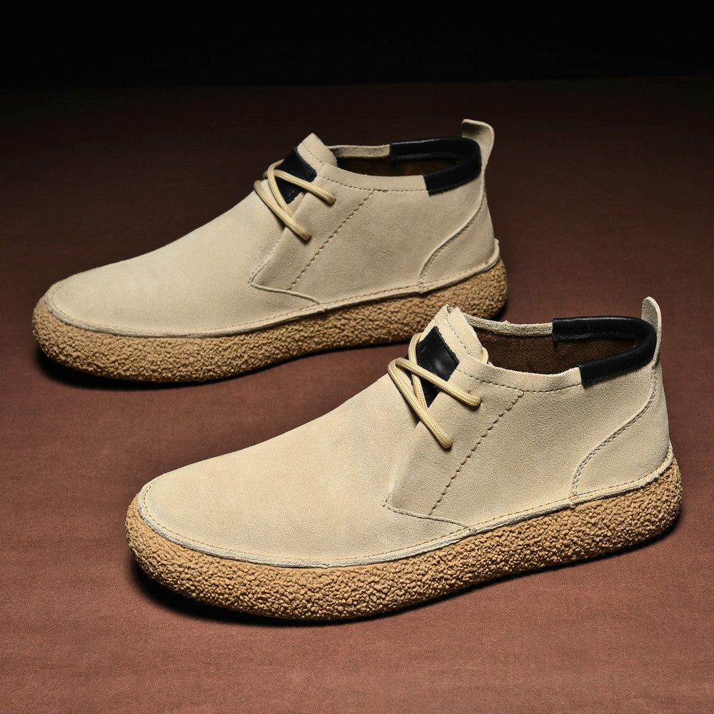 Matte Leather Mercerized Suede Leather Mid-top Board Men’s Shoes