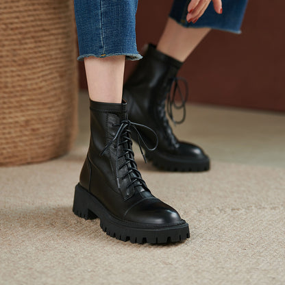 Soft Leather Mid-tube British Thin Thick-soled Women's Short Boots