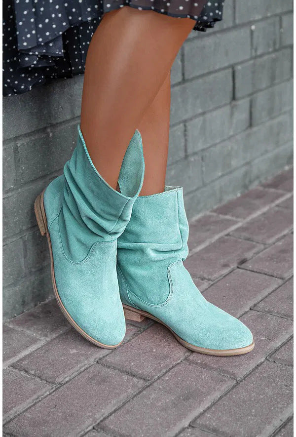 Women Pile Style Ankle Boots Round Toe Low Heel