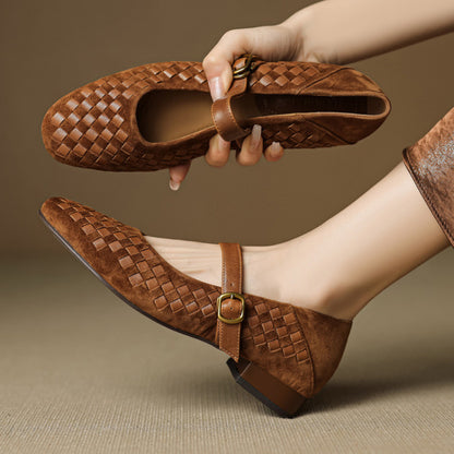 Shallow-toe Leather Shoes Mary Jane Shoes With A Single Strap for Women