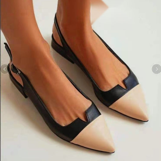 Spring 2024 Summer New Women's Shoes Pointed Flat Bottom Pumps Color Matching Low Heel Shoes