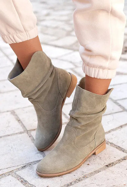 Women Pile Style Ankle Boots Round Toe Low Heel