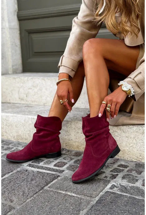 Women Pile Style Ankle Boots Round Toe Low Heel