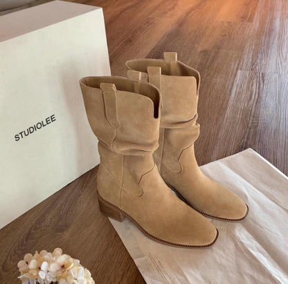 Leather Small Hight Increasing Boots for Women