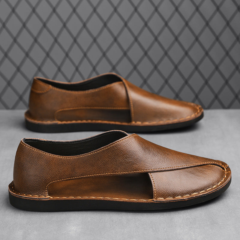 Genuine Leather Breathable One Pedal Beach Sandals for Men