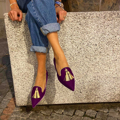 New Low-heeled Pointed-toe Shallow-mouth Tassel Casual Shoes
