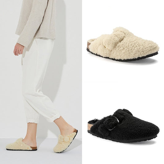 Women's Fleece-lined Cork Clog Fluffy Slippers