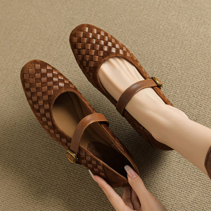Shallow-toe Leather Shoes Mary Jane Shoes With A Single Strap for Women
