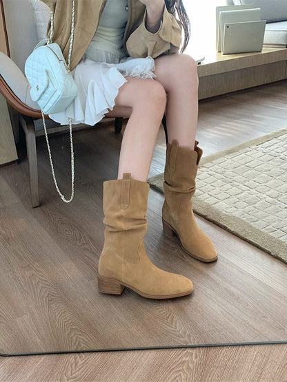 Leather Small Hight Increasing Boots for Women